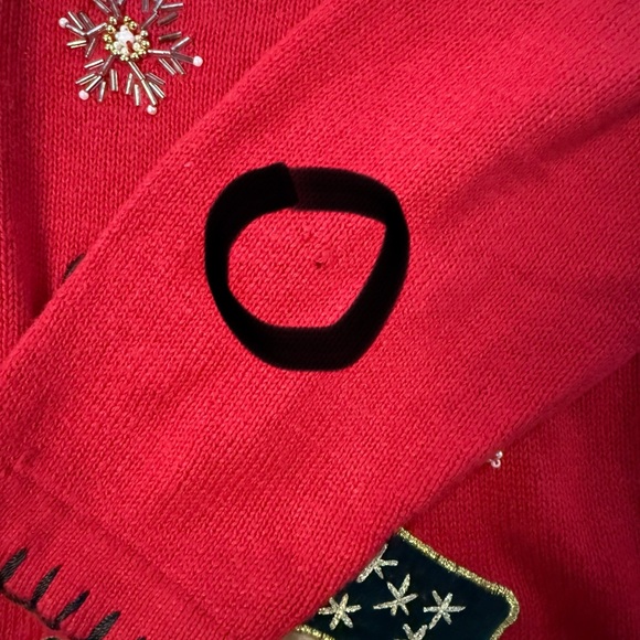 Vintage Nutcracker Christmas Cardigan Sweater Red Animal Print Stockings medium - Picture 16 of 16